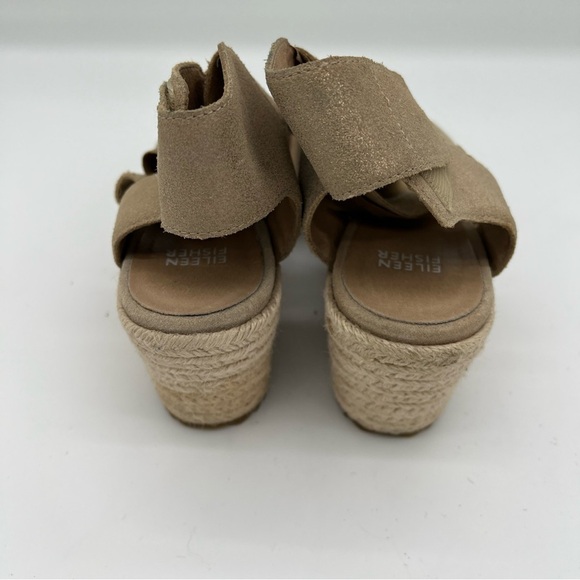 Eileen Fisher Willow 7 Gold Metallic Leather Suede Wedge Espadrilles  Sandals - Picture 6 of 12